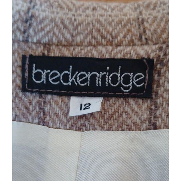 VTG BRECKENRIDGE Women's Wool Blazer and Skirt Size 12 Beige Herringbone pattern - Picture 3 of 12